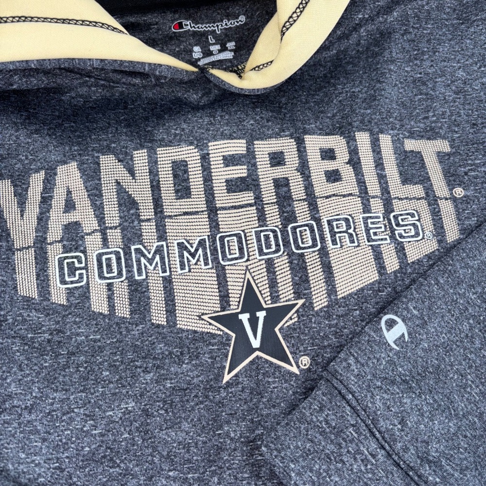Champion‎ Vanderbilt Commodores Hoodie Kids Large Charcoal Gold Excellent Fleece - Picture 5 of 9